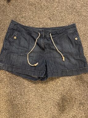 LOFT Denim Drawstring Jean Shorts - Dark Blue